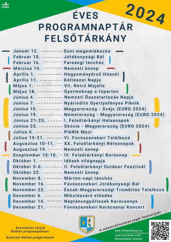 2024. évi programnaptár Felsőtárkányban