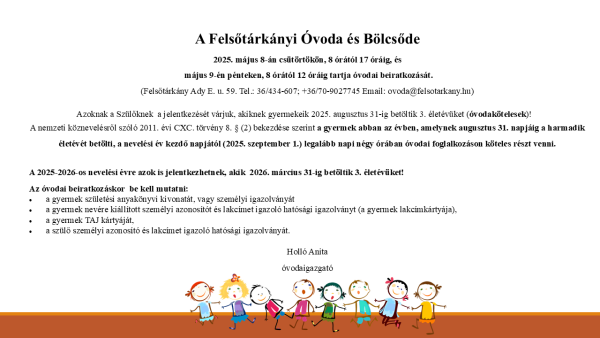 Tájékoztatás óvodai beiratkozásról 2025
