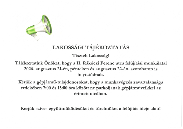 II. Rákóczi Ferenc utca felújítása 