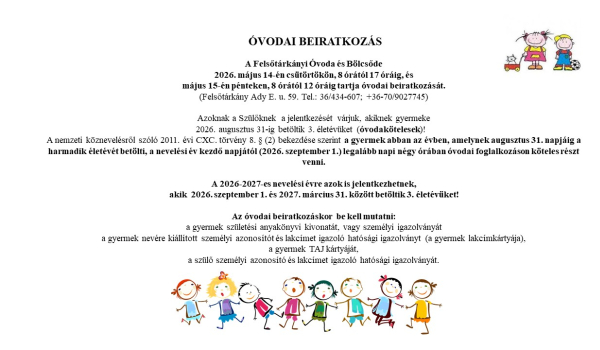 Tájékoztatás óvodai beiratkozásról - 2026