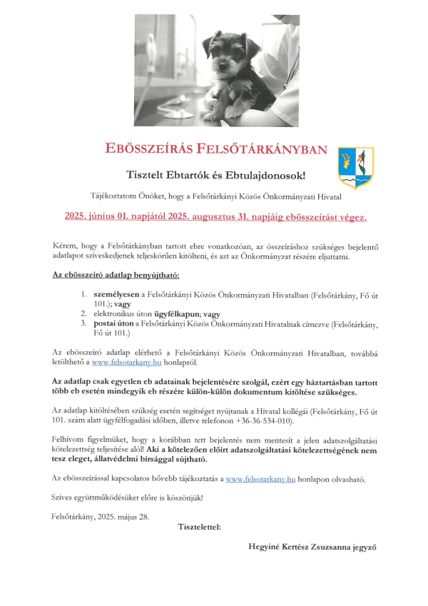 Ebösszeírás Felsőtárkányban